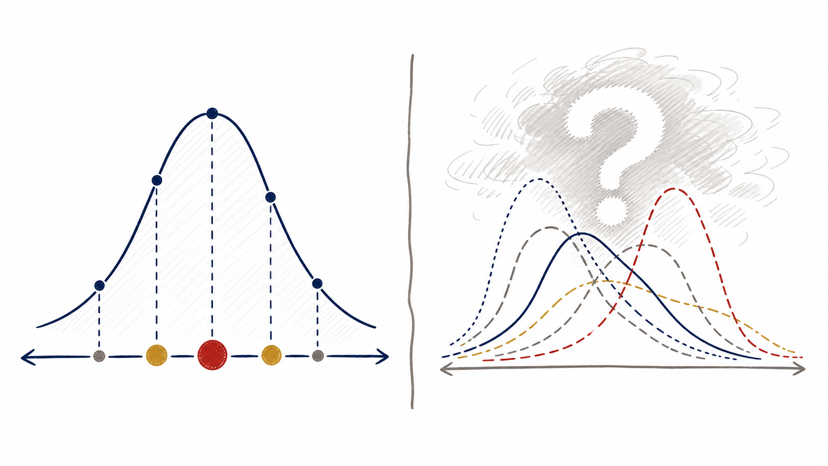 A single known probability distribution beside several competing distributions emerging from uncertainty